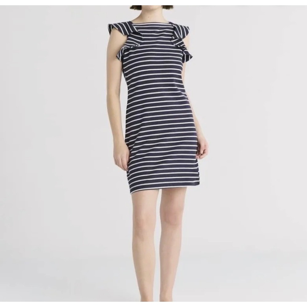 Free Assembly Ruffle Sleeve Tank Dress Womens S Navy White Stripe Mini Nautical